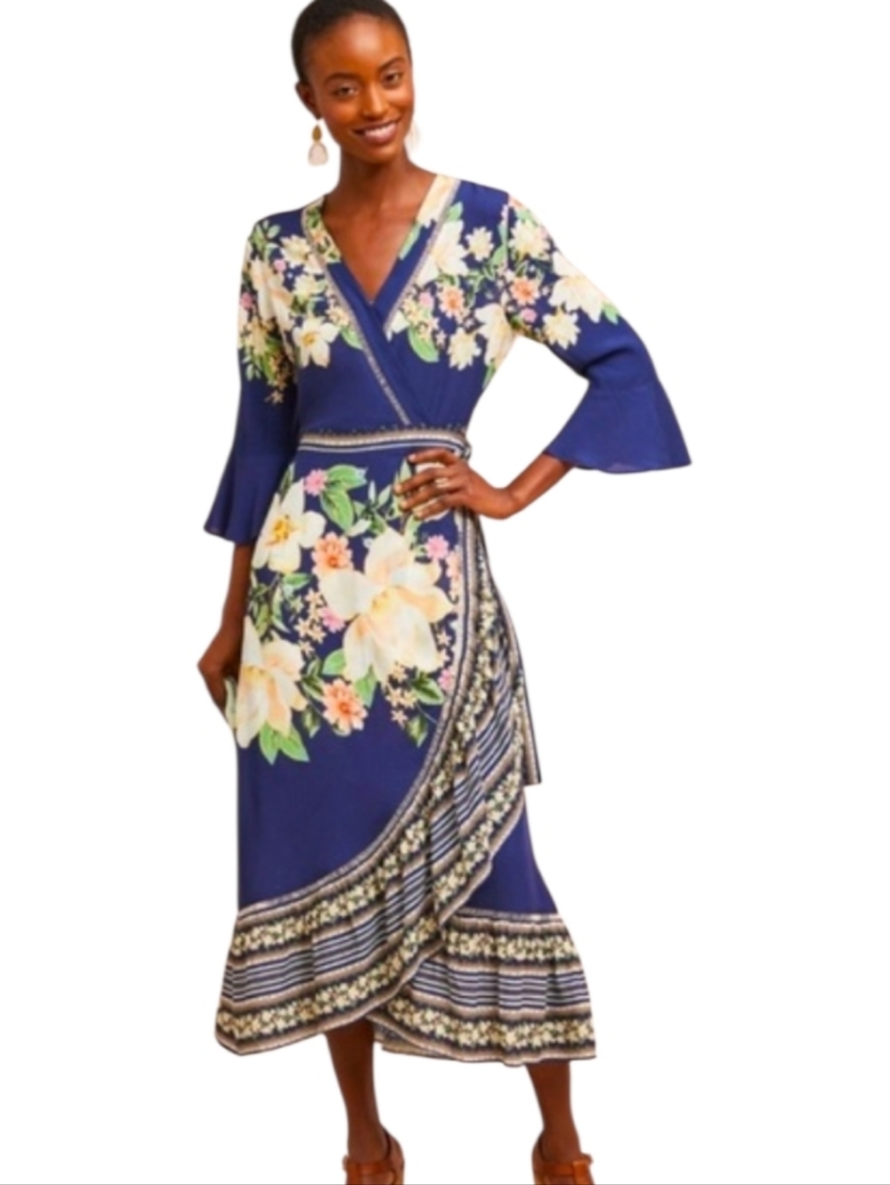 Farm de Rio blue floral wrap maxi dress size S